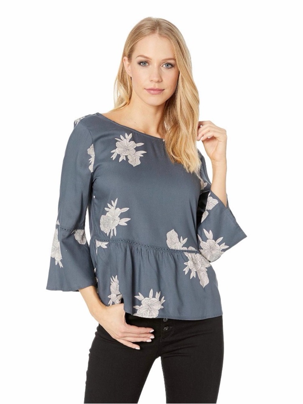 Roxy NWT Broadway Colors Floral Peplum Bell-Sleeve Top